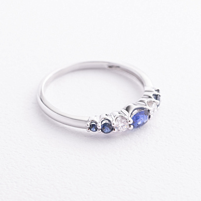 Золотое кольцо с бриллиантами и сапфирами кб0675lg №2