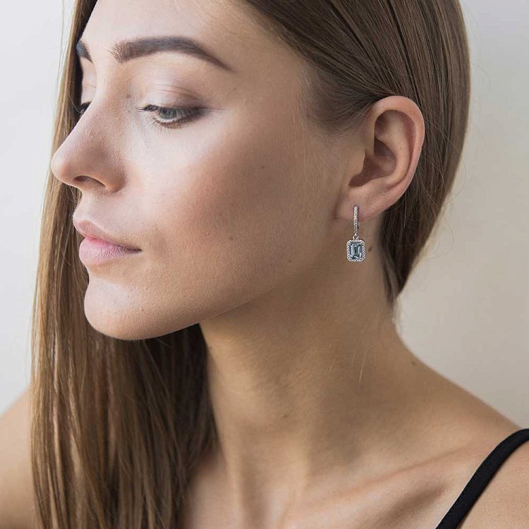 Золоті сережки з блакитним топазом і фіанітами с04172 від ювелірного магазину Онікс - 3