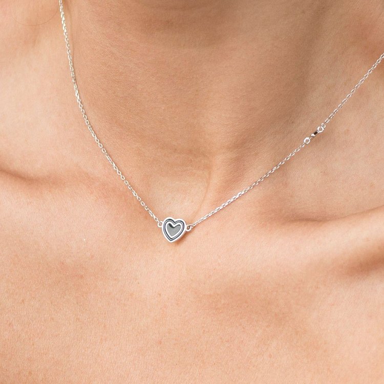 Срібне кольє "Сердечко" (емаль, фіаніти) 18647 від ювелірного магазину Онікс - 3