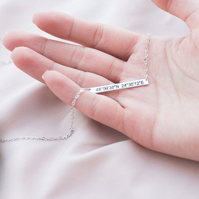 Серебряное колье с гравировкой "Координаты" 18978к №2