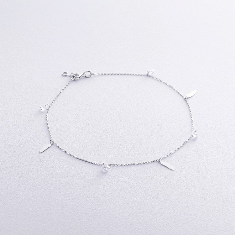 Золотий браслет "Пір'їнки" на ногу (фіаніти) б05367 від ювелірного магазину Онікс