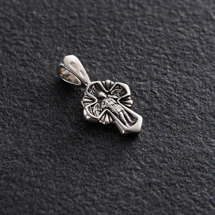 ﻿Серебряный крест "Распятие Христово. Архангел Михаил" с чернением 132707 от ювелирного магазина Оникс - 2