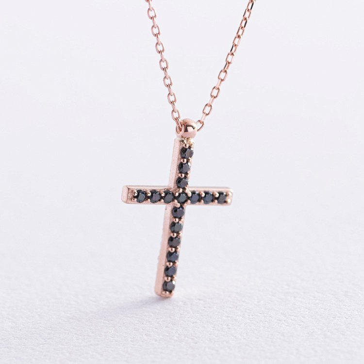 Золотое колье с крестиком (черные и белые фианиты) кол00807 от ювелирного магазина Оникс