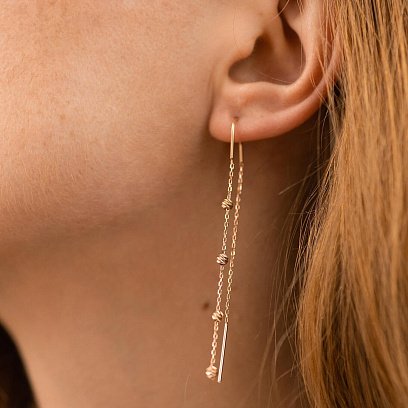 Серьги - протяжки с шариками (красное золото) с09047 №3