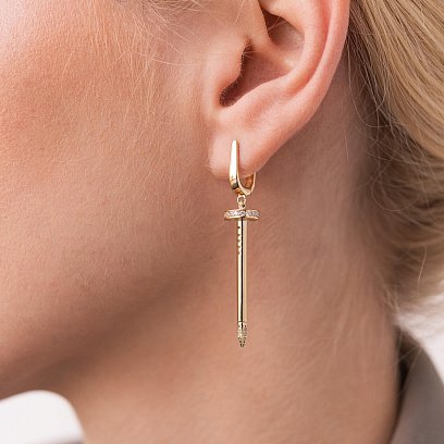 Сережки "Цвях" у жовтому золоті (фіаніти) с07868 №5