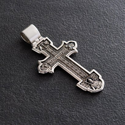 Срібний православний хрест "Розп'яття Христове. Деісус. Трійця" 132733 №3