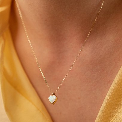Кольє "Сердечко" з синт. опалом (жовте золото) кол02412 №2
