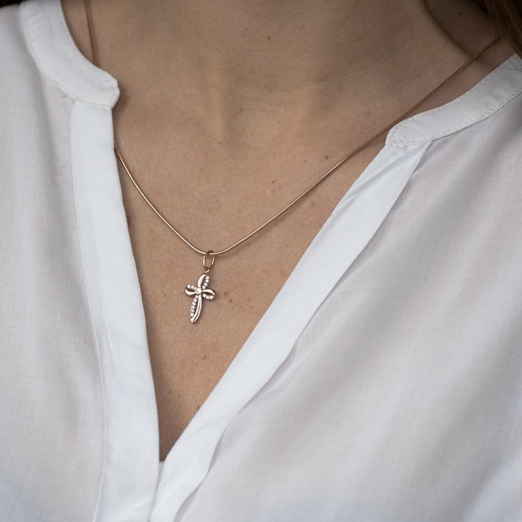 Золотий хрестик з фіанітами п01324 від ювелірного магазину Онікс - 2