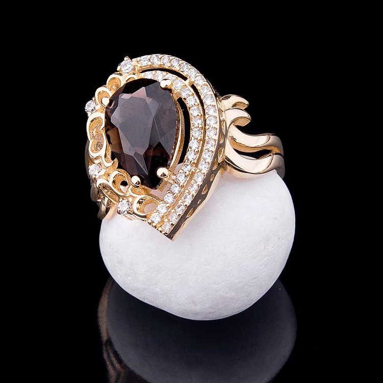 Золота каблучка з димчастим кварцом і фіанітами к04332 від ювелірного магазину Онікс - 3