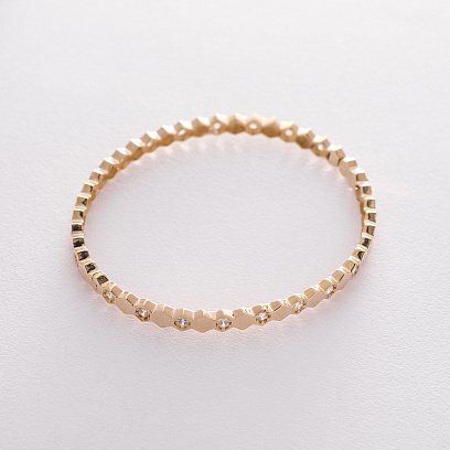 Жесткий золотой браслет с фианитами б04189