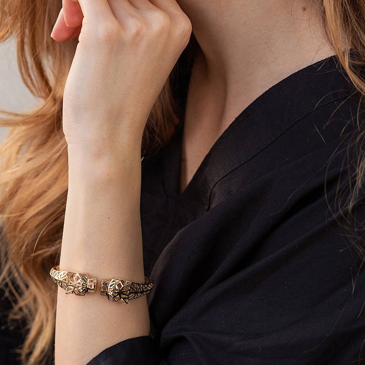 Жорсткий браслет "Пантера" у жовтому золоті (фіаніти) б05219 від ювелірного магазину Онікс - 3