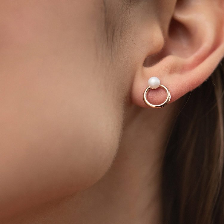 Сережки - пусети "Кругообіг" з перлами (червоне золото) с08229 від ювелірного магазину Онікс - 7