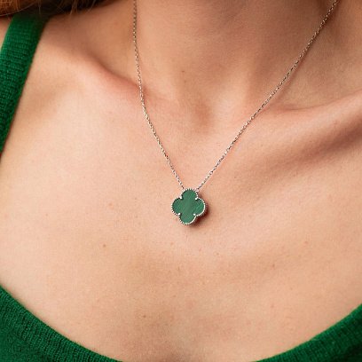 Золоте кольє "Конюшина" з малахітом кол02168 №4