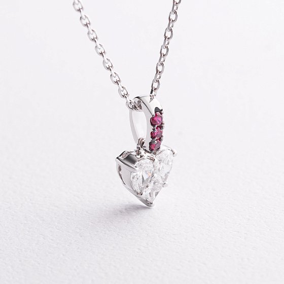Золотое колье "Сердечко" с бриллиантами и рубинами колб0186va