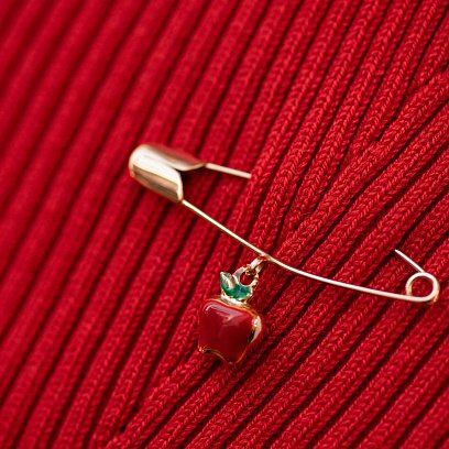 Золота шпилька "Яблуко" (емаль) зак00208 №4