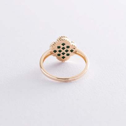 Каблучка "Конюшина" в жовтому золоті (малахіт) к05671 №4