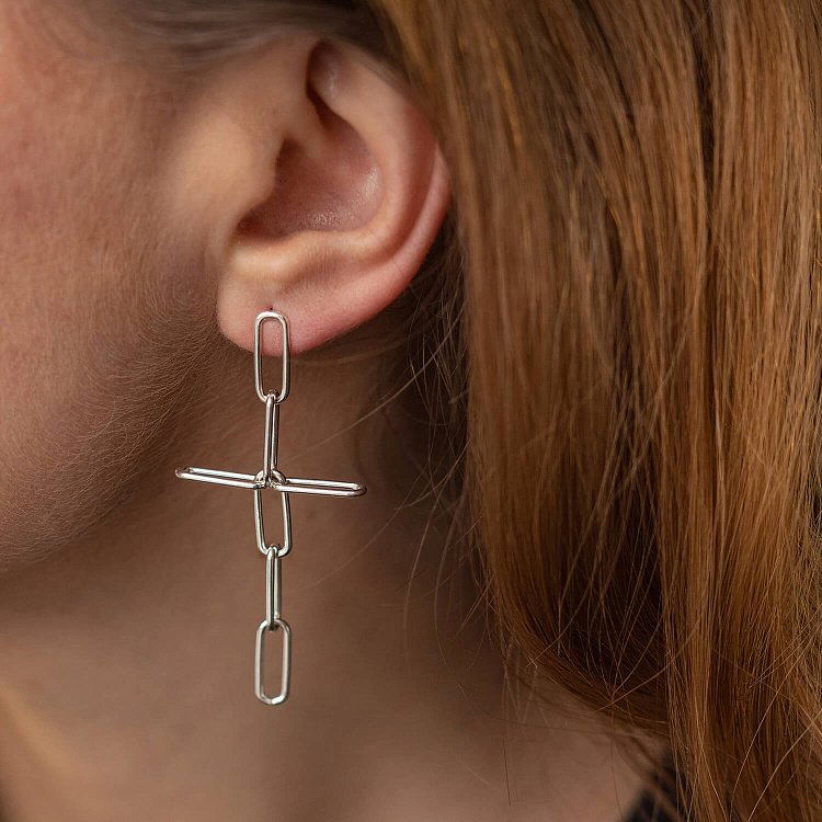 Срібні сережки - пусети "Хрести" 123267 від ювелірного магазину Онікс - 3