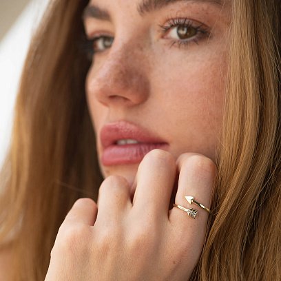 Кольцо "Стрела" в желтом золоте (фианиты) к08172 №2