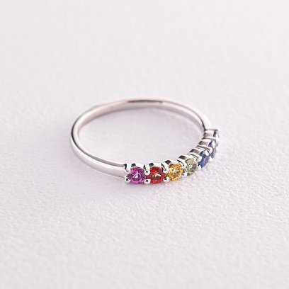 Золотое кольцо с разноцветными сапфирами кб0434nl №3