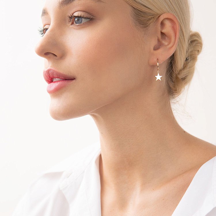 Золотые серьги - пусеты "Звездочки" с07333 от ювелирного магазина Оникс - 2