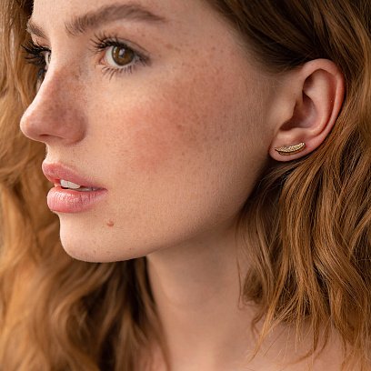 Золотые серьги - пусеты "Перышки" с07903 №2