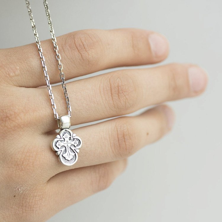 Серебряный крестик "Да Воскреснет Бог" 13759 от ювелирного магазина Оникс - 6