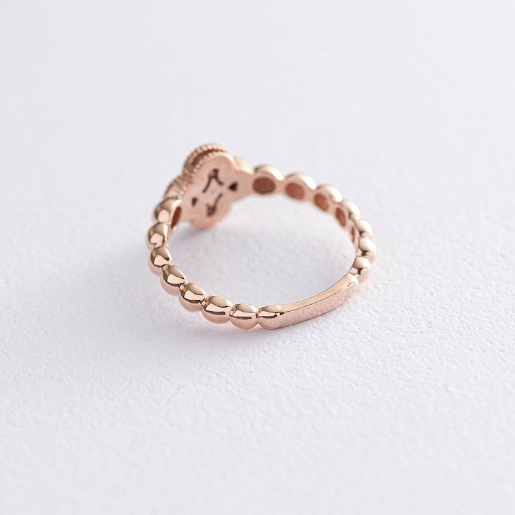 Каблучка "Конюшина" з фіанітами в червоному золоті к06609 від ювелірного магазину Онікс - 2