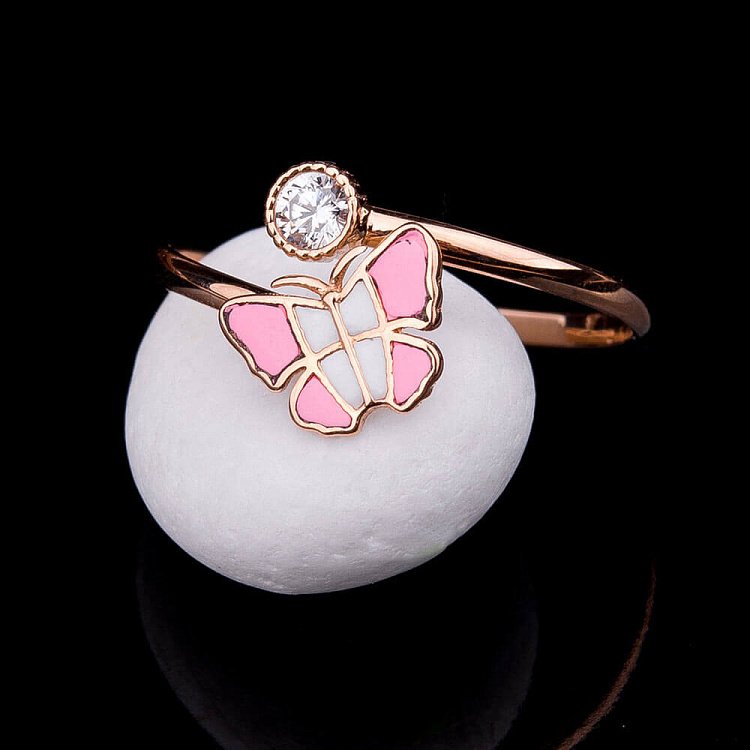 Детское золотое кольцо "Бабочка" (эмаль, фианиты) к03700 Детское золотое кольцо "Бабочка" (эмаль, фианиты) к03700 от ювелирного магазина Оникс