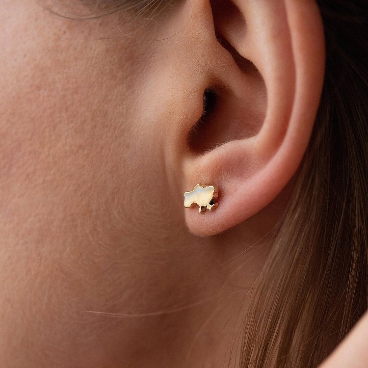 Сережки - пусети "Карта України" у жовтому золоті с07976 від ювелірного магазину Онікс - 3