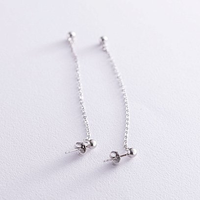 Серебряные серьги-пусеты "Шарик на цепочке" 122835 №4