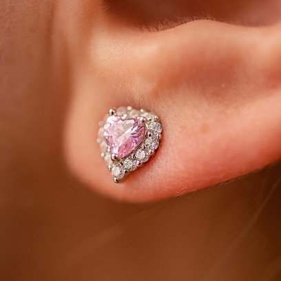 Срібні сережки - пусети "Сердечки" з фіанітами 123295р №4