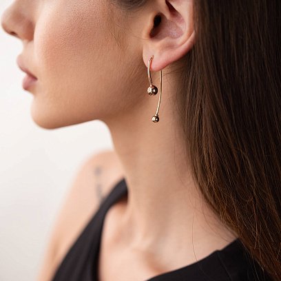 Золотые серьги "Вдохновение" с шариками с07982 №6