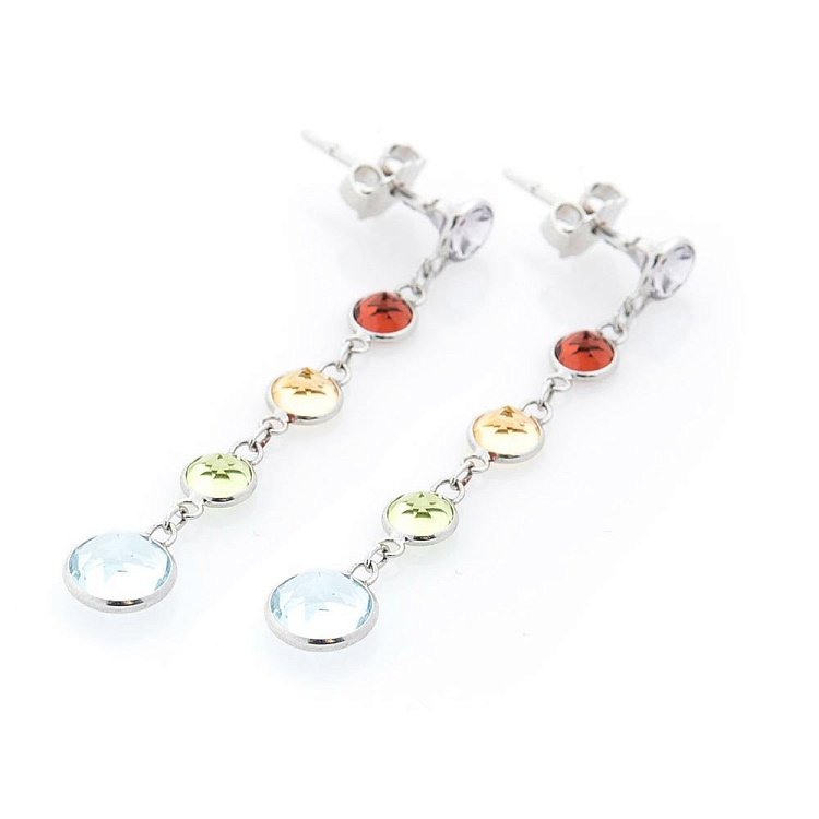 Золоті сережки (аметист, цитрин, уваровит, піроп, блакитний топаз) сб0143sp від ювелірного магазину Онікс