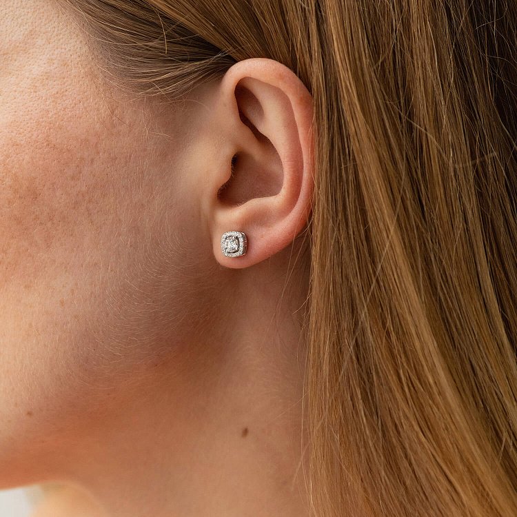 Золотые серьги - пусеты 2 в 1 с бриллиантами 331731121 от ювелирного магазина Оникс - 1