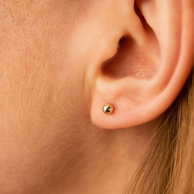 Серьги - пусеты "Шарики" в желтом золоте (0.4 см) с07322 от ювелирного магазина Оникс - 12