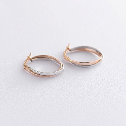 Сережки "Сплетіння" (червоне і біле золото) с07084