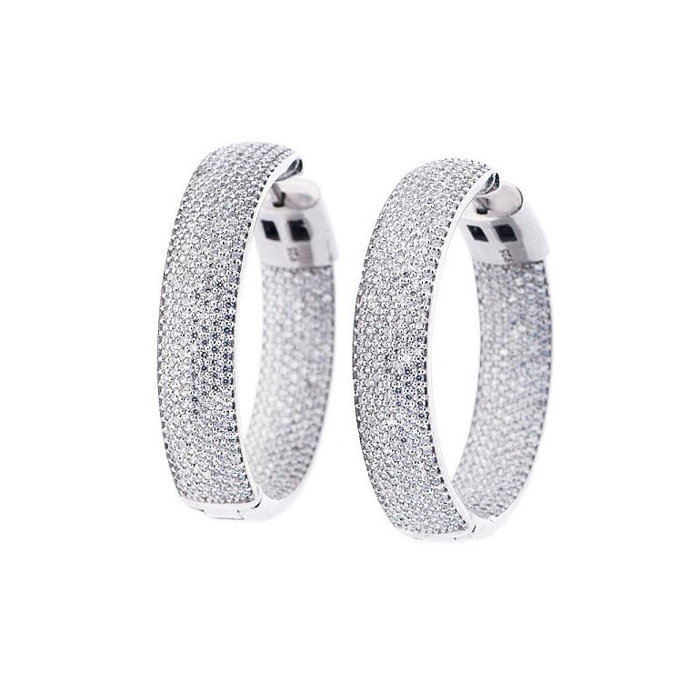 Серебряные серьги-кольца с фианитами (родий) 12692 от ювелирного магазина Оникс