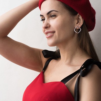 Срібні сережки - пусети "Ромби" 122643 №6