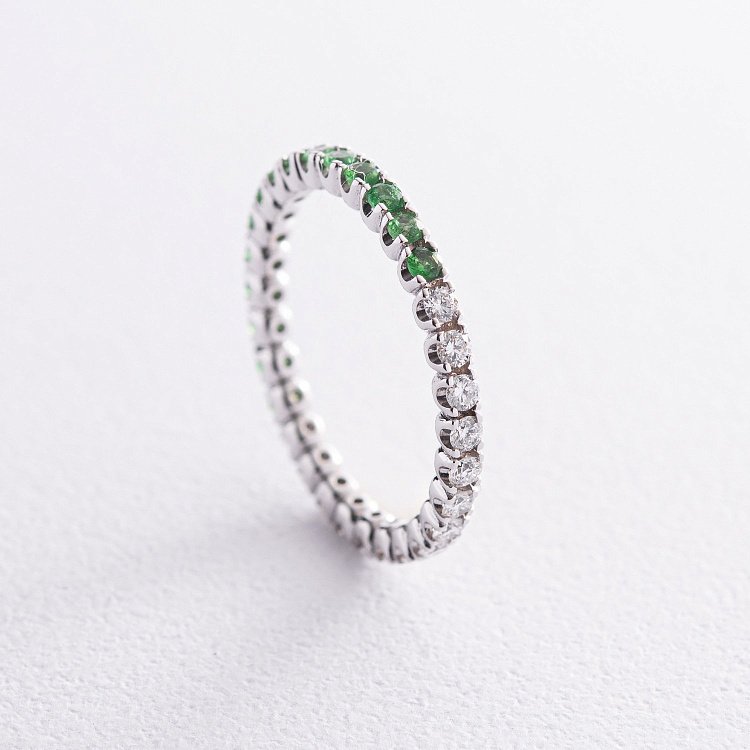 Золота каблучка з діамантами та цаворитами кб0468di від ювелірного магазину Онікс