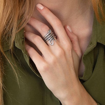 Серебряное кольцо "Змея" 112663 №10