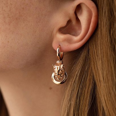 Серьги "Пантера" в красном золоте (фианиты) с08593 №4