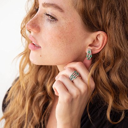 Золотые серьги с изумрудами и бриллиантами с322пр №3