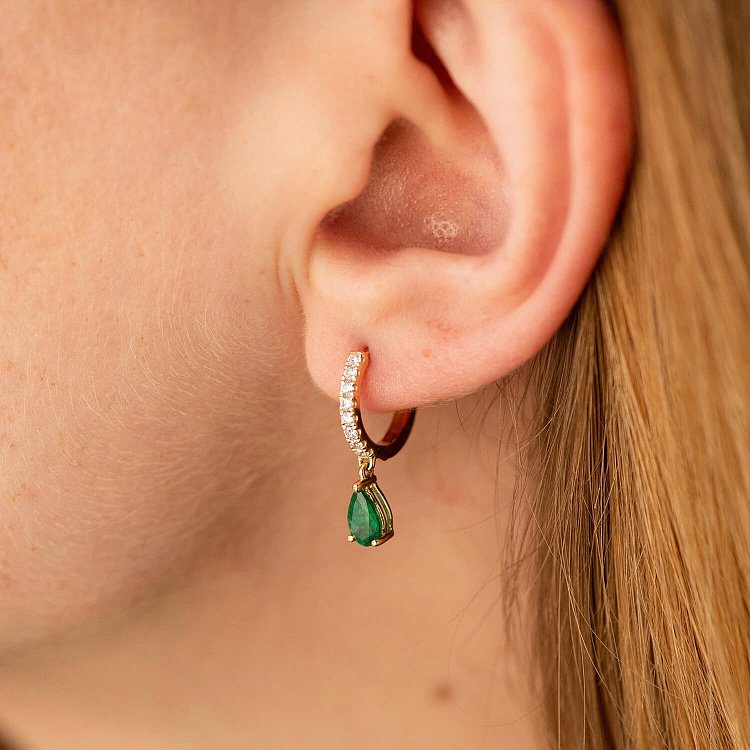 Золоті сережки - кільця "Крапельки" (смарагди, діаманти) сб0515sm від ювелірного магазину Онікс - 3