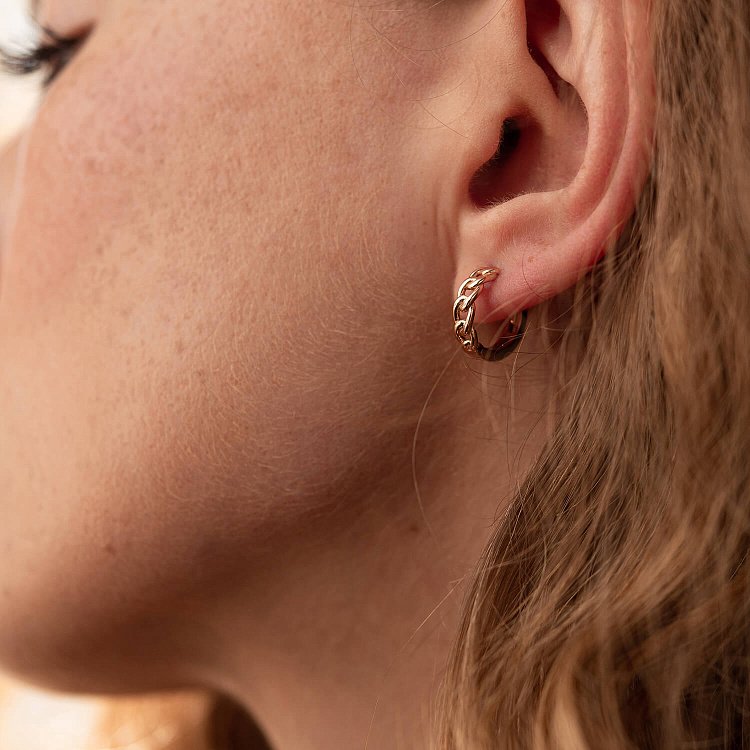 Золотые серьги - кольца "Цепочки" с08058 от ювелирного магазина Оникс - 1