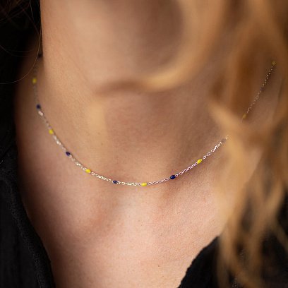 Кольє в сріблі (синя та жовта емаль) 181270 №6