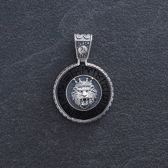 Серебряный кулон "Знак зодиака Лев" с эбеном 1041лев