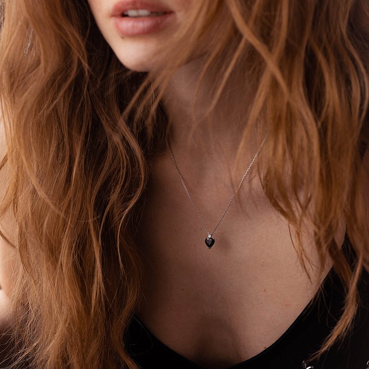 Золотое колье "Сердечко" с сапфиром и бриллиантом 723551129 от ювелирного магазина Оникс - 6