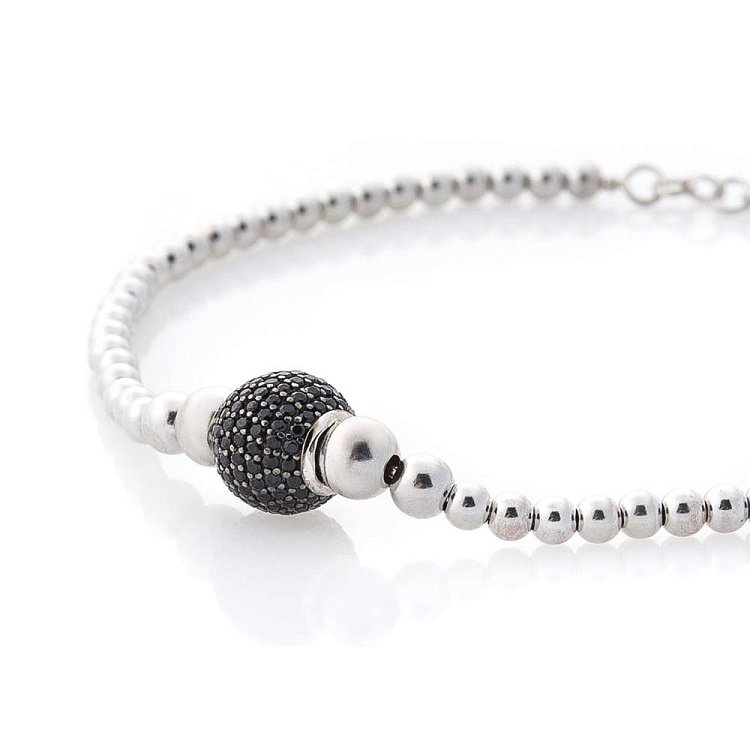 Золотий браслет з кульками (чорні фіаніти) б03582 від ювелірного магазину Онікс - 1