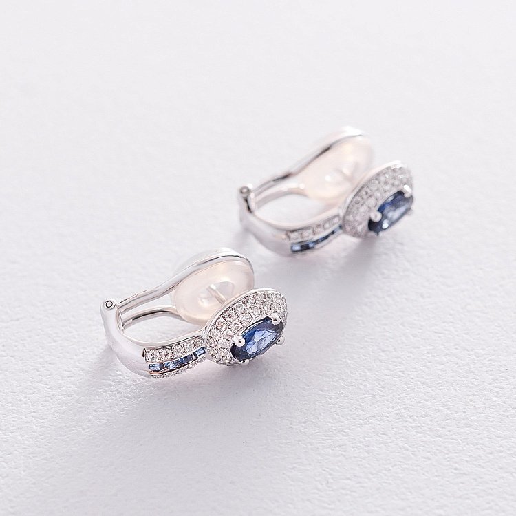 Золотые серьги с бриллиантами и сапфирами на итальянской застежке сб0310lg от ювелирного магазина Оникс - 2