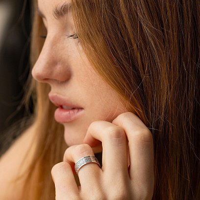 Обручальное кольцо "Вышиванка" в белом золоте 240511100 №4